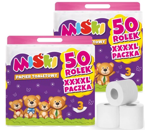 PAPIER TOALETOWY 50R MIŚKI 3W - 100 ROLEK PAPIER TOALETOWY 50R MIŚKI 3W - 100 ROLEK