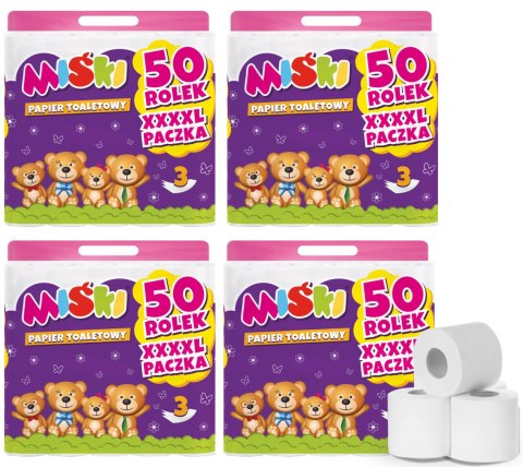 PAPIER TOALETOWY 50R MIŚKI 3W - 200 ROLEK PAPIER TOALETOWY 50R MIŚKI 3W - 200 ROLEK
