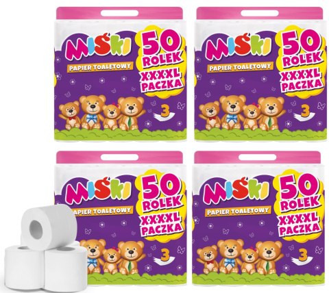 PAPIER TOALETOWY 50R MIŚKI 3W - 200 ROLEK PAPIER TOALETOWY 50R MIŚKI 3W - 200 ROLEK