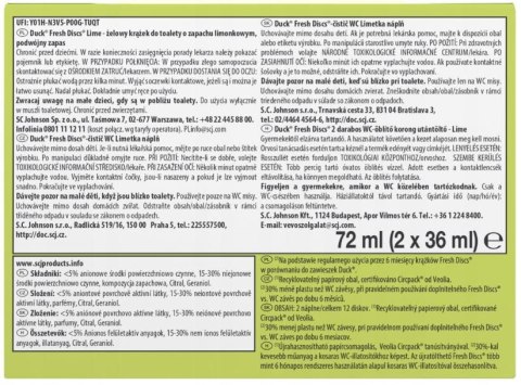 DUCK FRESH DISCS LIME - ŻELOWY KRĄŻEK DO TOALETY 72ML (2 x 36ML) DUCK FRESH DISCS LIME - ŻELOWY KRĄŻEK DO TOALETY 72ML (2 x 36ML)