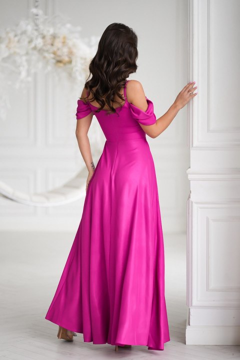 ELEGANCKA SUKNIENKA Z DRAPOWANIEM, ROZCIĘCIEM I BŁYSZCZĄCĄ TKANINĄ - fuksja ELEGANCKA SUKNIENKA Z DRAPOWANIEM, ROZCIĘCIEM I BŁYSZCZĄCĄ TKANINĄ - fuksja