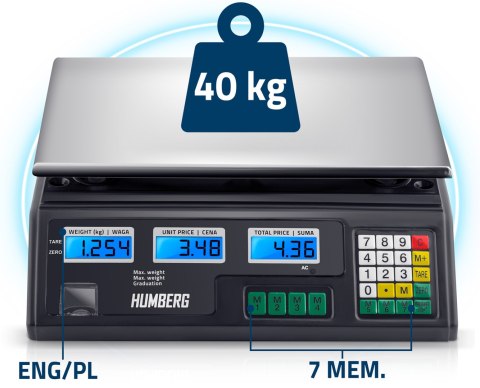 ELEKTRONICZNA WAGA SKLEPOWA 40 KG HUMBERG MH-190 ELEKTRONICZNA WAGA SKLEPOWA 40 KG HUMBERG MH-190