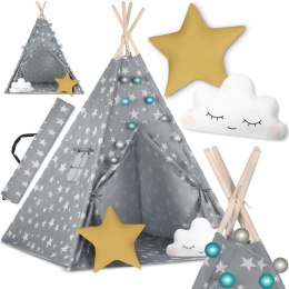 NAMIOT TIPI DLA DZIECI ZE ŚWIATEŁKAMI NUKIDO - SZARY W GWIAZDKI