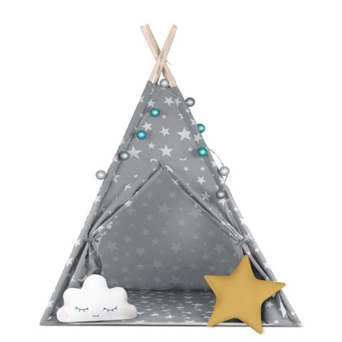 NAMIOT TIPI DLA DZIECI ZE ŚWIATEŁKAMI NUKIDO - SZARY W GWIAZDKI NAMIOT TIPI DLA DZIECI ZE ŚWIATEŁKAMI NUKIDO - SZARY W GWIAZDKI