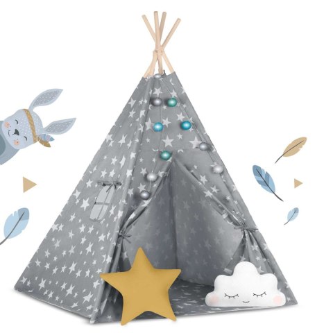 NAMIOT TIPI DLA DZIECI ZE ŚWIATEŁKAMI NUKIDO - SZARY W GWIAZDKI NAMIOT TIPI DLA DZIECI ZE ŚWIATEŁKAMI NUKIDO - SZARY W GWIAZDKI