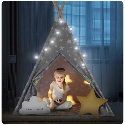 NAMIOT TIPI DLA DZIECI ZE ŚWIATEŁKAMI NUKIDO - SZARY W GWIAZDKI NAMIOT TIPI DLA DZIECI ZE ŚWIATEŁKAMI NUKIDO - SZARY W GWIAZDKI