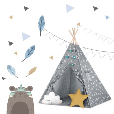NAMIOT TIPI DLA DZIECI ZE ŚWIATEŁKAMI NUKIDO - SZARY W GWIAZDKI NAMIOT TIPI DLA DZIECI ZE ŚWIATEŁKAMI NUKIDO - SZARY W GWIAZDKI