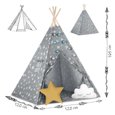 NAMIOT TIPI DLA DZIECI ZE ŚWIATEŁKAMI NUKIDO - SZARY W GWIAZDKI NAMIOT TIPI DLA DZIECI ZE ŚWIATEŁKAMI NUKIDO - SZARY W GWIAZDKI