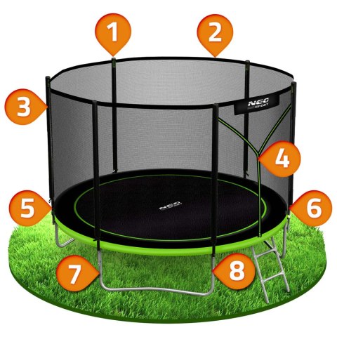 TRAMPOLINA OGRODOWA 8FT/252CM Z SIATKĄ ZEWNĘTRZNĄ I DRABINKĄ NEO-SPORT TRAMPOLINA OGRODOWA 8FT/252CM Z SIATKĄ ZEWNĘTRZNĄ I DRABINKĄ NEO-SPORT