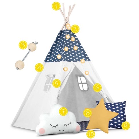 NAMIOT TIPI DLA DZIECI ZE ŚWIATEŁKAMI NUKIDO - GRANATOWY NAMIOT TIPI DLA DZIECI ZE ŚWIATEŁKAMI NUKIDO - GRANATOWY