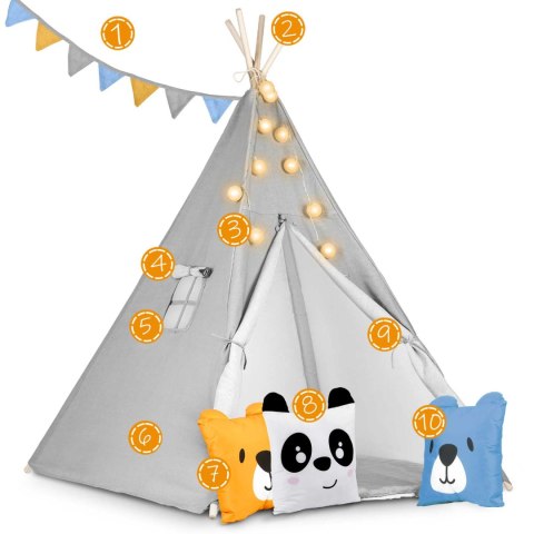 NAMIOT TIPI DLA DZIECI ZE ŚWIATEŁKAMI NUKIDO - SZARY NAMIOT TIPI DLA DZIECI ZE ŚWIATEŁKAMI NUKIDO - SZARY