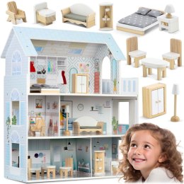 DUŻY DREWNIANY DOMEK DLA LALEK 3-PIĘTROWY RICOKIDS RK-878