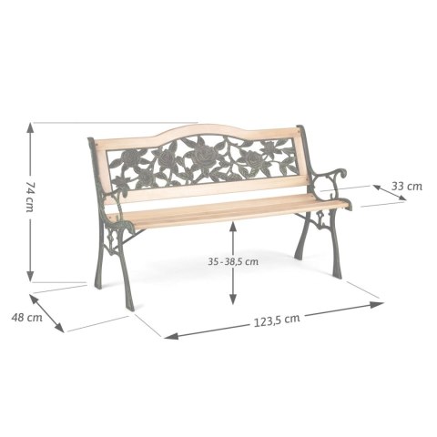 ŁAWKA PARKOWA Z OPARCIEM 123,5 X 74 X 48 CM GARDI ROSE SOFOTEL ŁAWKA PARKOWA Z OPARCIEM 123,5 X 74 X 48 CM GARDI ROSE SOFOTEL
