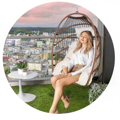FOTEL OGRODOWY WISZĄCY LUISIANA BRĄZOWY + BEŻOWE PODUSZKI SOFOTEL FOTEL OGRODOWY WISZĄCY LUISIANA BRĄZOWY + BEŻOWE PODUSZKI SOFOTEL