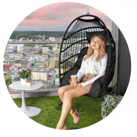 FOTEL OGRODOWY WISZĄCY LUISIANA CZARNY + CZARNE PODUSZKI SOFOTEL FOTEL OGRODOWY WISZĄCY LUISIANA CZARNY + CZARNE PODUSZKI SOFOTEL