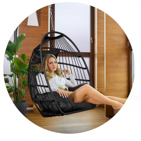 FOTEL OGRODOWY WISZĄCY LUISIANA CZARNY + CZARNE PODUSZKI SOFOTEL FOTEL OGRODOWY WISZĄCY LUISIANA CZARNY + CZARNE PODUSZKI SOFOTEL