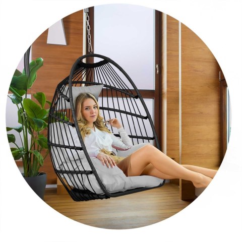 FOTEL OGRODOWY WISZĄCY LUISIANA CZARNY + SZARE PODUSZKI SOFOTEL FOTEL OGRODOWY WISZĄCY LUISIANA CZARNY + SZARE PODUSZKI SOFOTEL