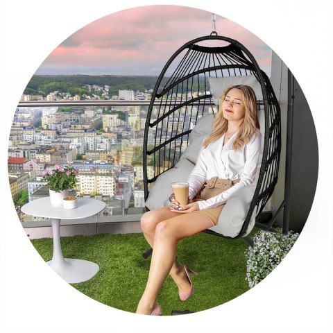 FOTEL OGRODOWY WISZĄCY LUISIANA CZARNY + SZARE PODUSZKI SOFOTEL FOTEL OGRODOWY WISZĄCY LUISIANA CZARNY + SZARE PODUSZKI SOFOTEL