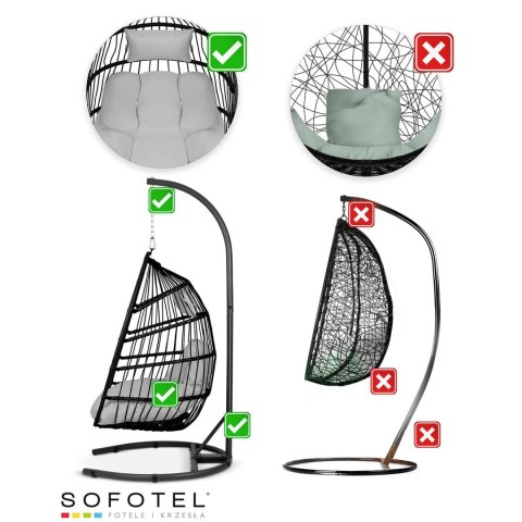FOTEL OGRODOWY WISZĄCY LUISIANA CZARNY + SZARE PODUSZKI SOFOTEL FOTEL OGRODOWY WISZĄCY LUISIANA CZARNY + SZARE PODUSZKI SOFOTEL
