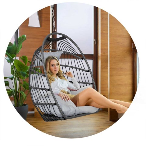 FOTEL OGRODOWY WISZĄCY LUISIANA SZARY + SZARE PODUSZKI SOFOTEL FOTEL OGRODOWY WISZĄCY LUISIANA SZARY + SZARE PODUSZKI SOFOTEL