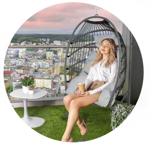 FOTEL OGRODOWY WISZĄCY LUISIANA SZARY + SZARE PODUSZKI SOFOTEL FOTEL OGRODOWY WISZĄCY LUISIANA SZARY + SZARE PODUSZKI SOFOTEL