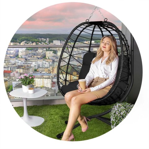 FOTEL OGRODOWY WISZĄCY TIHUANA CZARNY + CZARNE PODUSZKI SOFOTEL FOTEL OGRODOWY WISZĄCY TIHUANA CZARNY + CZARNE PODUSZKI SOFOTEL