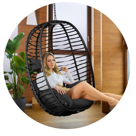 FOTEL OGRODOWY WISZĄCY TOSKANA CZARNY + CZARNE PODUSZKI SOFOTEL FOTEL OGRODOWY WISZĄCY TOSKANA CZARNY + CZARNE PODUSZKI SOFOTEL