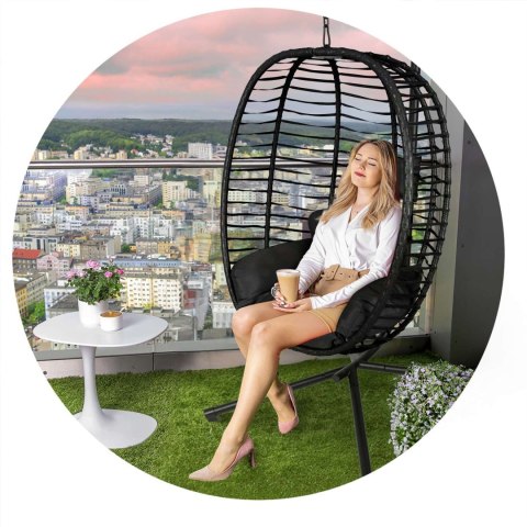 FOTEL OGRODOWY WISZĄCY TOSKANA CZARNY + CZARNE PODUSZKI SOFOTEL FOTEL OGRODOWY WISZĄCY TOSKANA CZARNY + CZARNE PODUSZKI SOFOTEL
