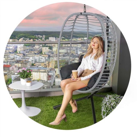 FOTEL OGRODOWY WISZĄCY TOSKANA CZARNY SZARE PODUSZKI SOFOTEL FOTEL OGRODOWY WISZĄCY TOSKANA CZARNY SZARE PODUSZKI SOFOTEL