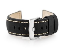 PASEK SKÓRZANY DO ZEGARKA W29 - CZARNY - 22MM