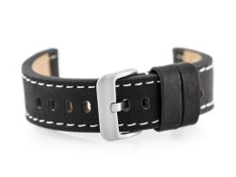 PASEK SKÓRZANY DO ZEGARKA W48 - PREMIUM - CZARNY/BIAŁE - 22MM