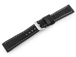 PASEK SKÓRZANY DO ZEGARKA W48 - PREMIUM - CZARNY/BIAŁE - 24MM