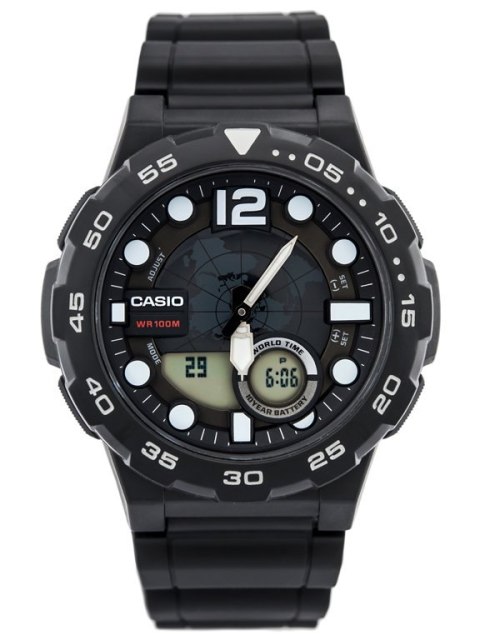 ZEGAREK MĘSKI CASIO AEQ-100W 1AV (ZD070A) - WORLD TIME + BOX ZEGAREK MĘSKI CASIO AEQ-100W 1AV (ZD070A) - WORLD TIME + BOX