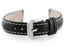 PASEK SKÓRZANY DO ZEGARKA W64 - CZARNY/BIAŁY 14MM