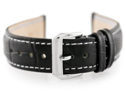 PASEK SKÓRZANY DO ZEGARKA W64 - CZARNY/BIAŁY 20MM