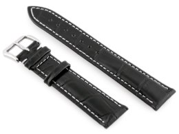 PASEK SKÓRZANY DO ZEGARKA W64 - CZARNY/BIAŁY 20MM