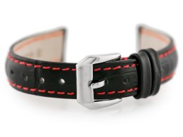 PASEK SKÓRZANY DO ZEGARKA W64 CZARNY/CZERWONY 14MM
