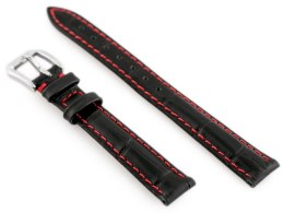 PASEK SKÓRZANY DO ZEGARKA W64 CZARNY/CZERWONY 14MM