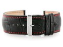 PASEK SKÓRZANY DO ZEGARKA W64 CZARNY/CZERWONY 24MM