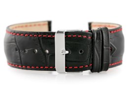 PASEK SKÓRZANY DO ZEGARKA W64 CZARNY/CZERWONY 24MM