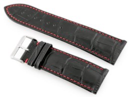 PASEK SKÓRZANY DO ZEGARKA W64 CZARNY/CZERWONY 24MM