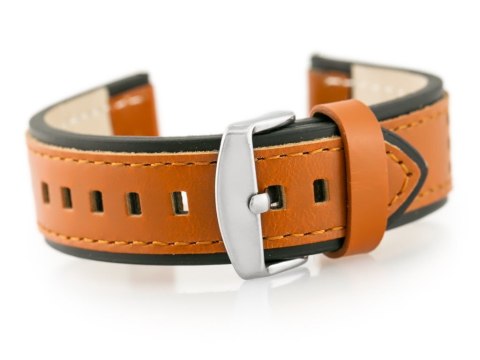 PASEK SKÓRZANY DO ZEGARKA W80 BRĄZOWY/CZARNY 24MM