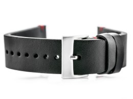 PASEK SKÓRZANY DO ZEGARKA W118 - CZARNY/CZERWONE - 22MM