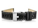 PASEK SKÓRZANY DO ZEGARKA W25 - CZARNY/BIAŁE - 22MM