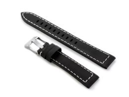 PASEK SKÓRZANY DO ZEGARKA W25 - CZARNY/BIAŁE - 22MM