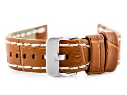 PASEK SKÓRZANY DO ZEGARKA W49 - CAMEL/BIAŁE - 24MM