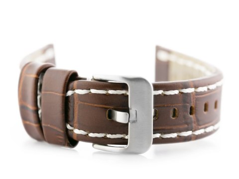 PASEK SKÓRZANY DO ZEGARKA W49 - CIEMNY BRĄZ/BIAŁE - 22MM PASEK SKÓRZANY DO ZEGARKA W49 - CIEMNY BRĄZ/BIAŁE - 22MM