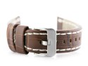 PASEK SKÓRZANY DO ZEGARKA W49 - CIEMNY BRĄZ/BIAŁE - 24MM