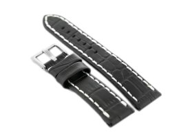 PASEK SKÓRZANY DO ZEGARKA W49 - CZARNY/BIAŁE - 22MM