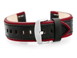 PASEK SKÓRZANY DO ZEGARKA W80 CZARNY/BORDOWY 24MM